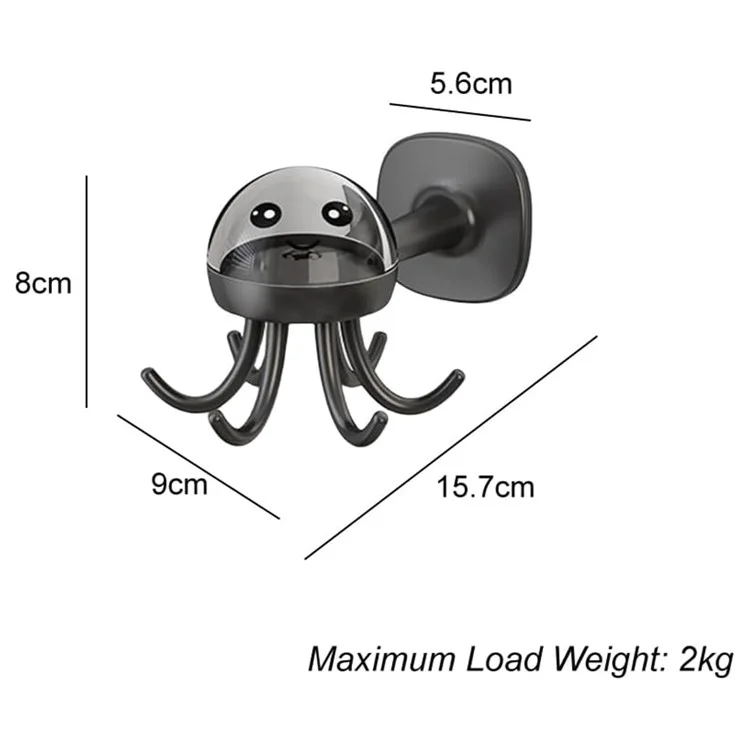 Cute Octopus Kitchen Rotating Hook Punch-Free Wall-Mounted Utensil Hanger - Black