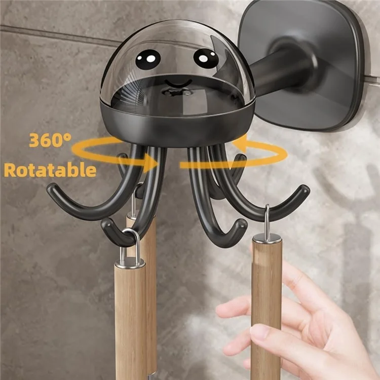 Cute Octopus Kitchen Rotating Hook Punch-Free Wall-Mounted Utensil Hanger - Black
