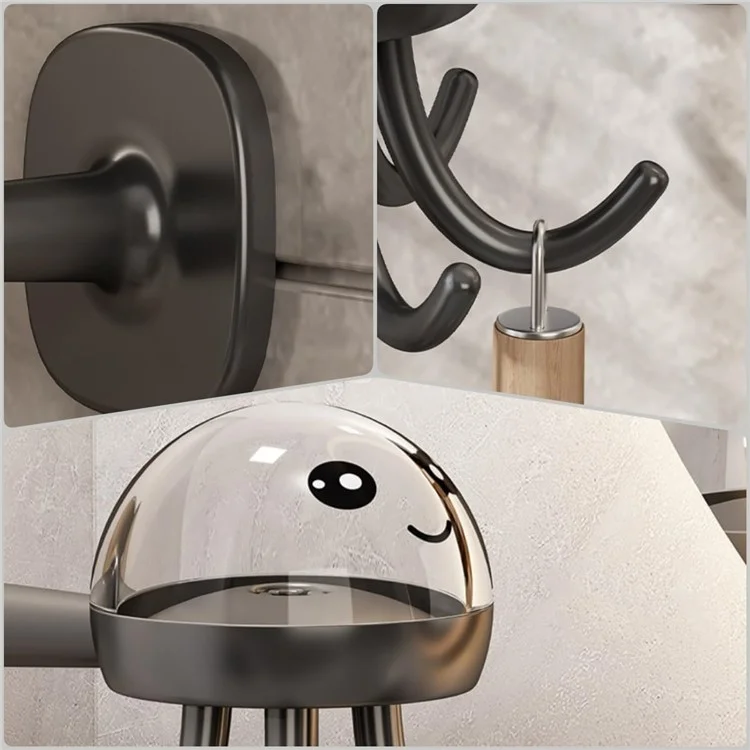 Cute Octopus Kitchen Rotating Hook Punch-Free Wall-Mounted Utensil Hanger - Black