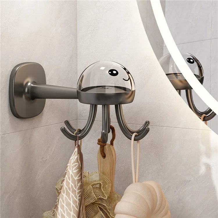 Cute Octopus Kitchen Rotating Hook Punch-Free Wall-Mounted Utensil Hanger - Black
