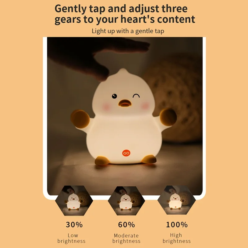 SK-201 Cute Duck Lamp Silicone Night Light LED Bedside Lamp Nursery Nightlight with 30 Minutes Timer - Style A