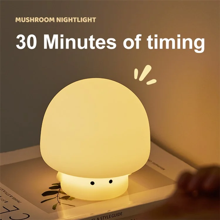 A021 Mushroom Night Light Baby Nursery Cute Silicone Light Bedside Sleep Lamp mit 30 Minuten Timer - Weiß