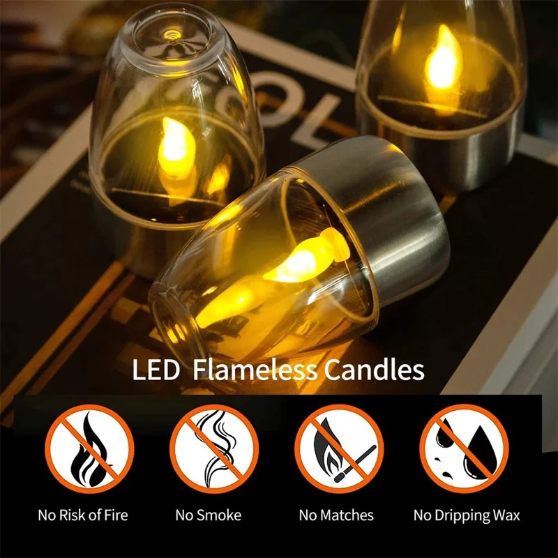 6Pcs Solar Imitation Candle LED Light Garden Yard Decorative Atmosphere Light - White