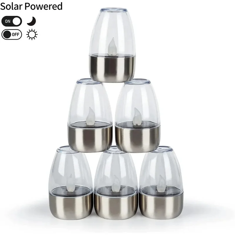 6Pcs Solar Imitation Candle LED Light Garden Yard Decorative Atmosphere Light - White
