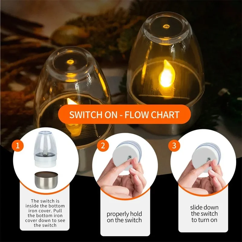 6Pcs Solar Imitation Candle LED Light Garden Yard Decorative Atmosphere Light - Black