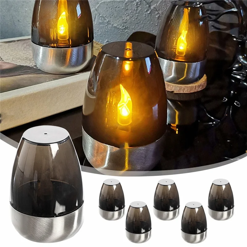 6Pcs Solar Imitation Candle LED Light Garden Yard Decorative Atmosphere Light - Black