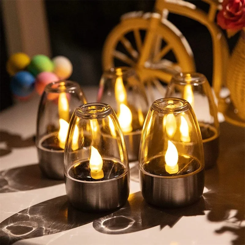 6Pcs Solar Imitation Candle LED Light Garden Yard Decorative Atmosphere Light - Black