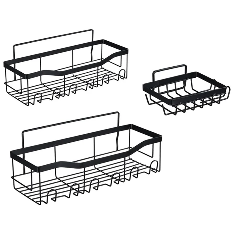3 Stück / Set 6-Haken-Stil Punch-Free Carbon Steel Storage Basket Bathroom Draining Organisation Rack