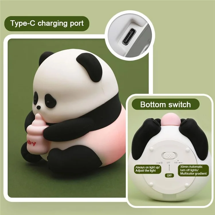 Panda Night Light Lámpara Led Dimmable Recargable Toque de Noche Toque Silicona Colorida Noche Luz
