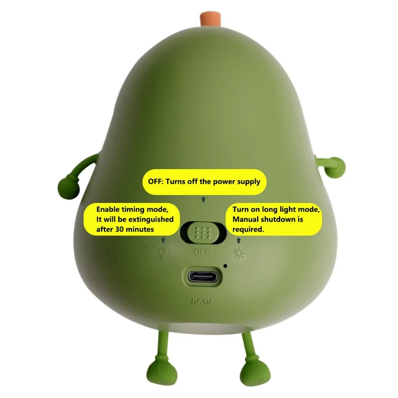 Avocado Night Light USB Lampes Rechargeables 3 Luminosité Dimmable Nursery Chearside Night Light
