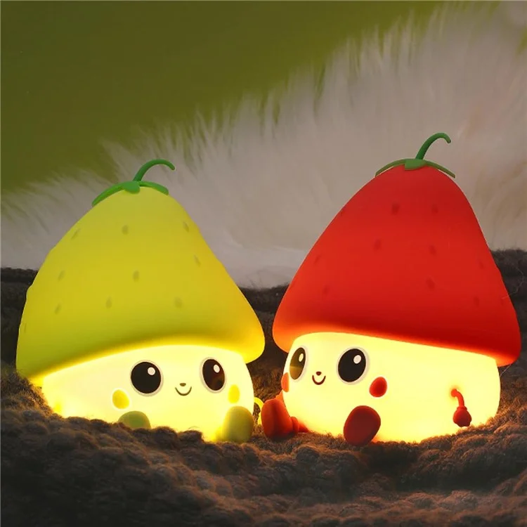 Strawberry Night Light USB Rechargeable Nursery Lamp 2 Brightness Dimmable Squishy Night Light for Bedroom - Red