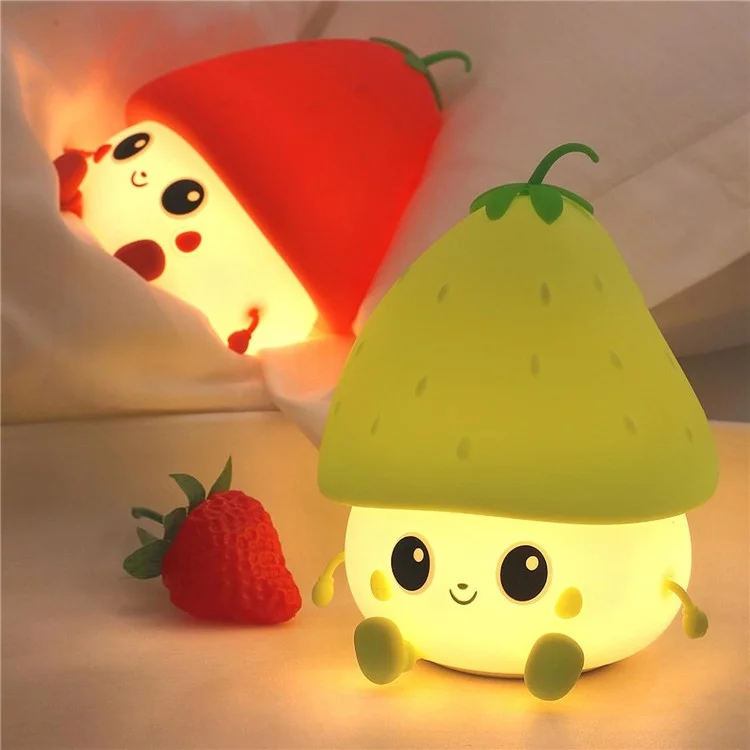 Strawberry Night Light USB Rechargeable Nursery Lamp 2 Brightness Dimmable Squishy Night Light for Bedroom - Red