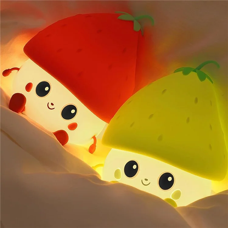 Strawberry Night Light USB Rechargeable Nursery Lamp 2 Brightness Dimmable Squishy Night Light for Bedroom - Red