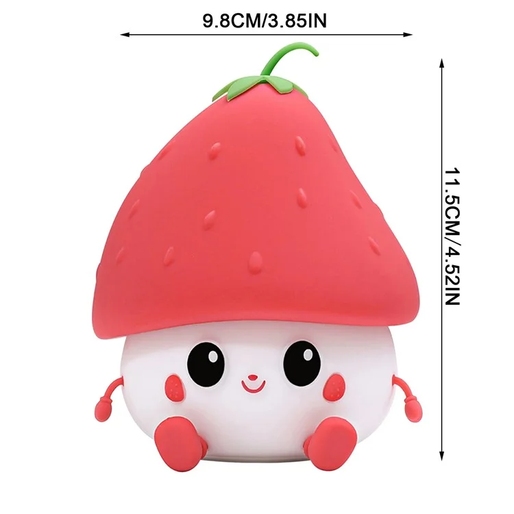 Strawberry Night Light USB Rechargeable Nursery Lamp 2 Brightness Dimmable Squishy Night Light for Bedroom - Red