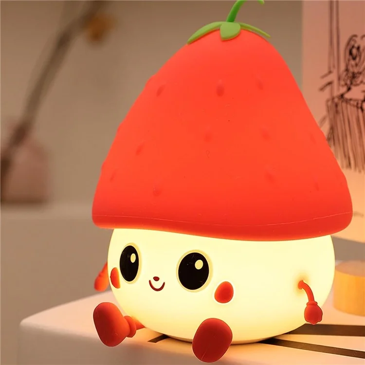 Strawberry Night Light USB Rechargeable Nursery Lamp 2 Brightness Dimmable Squishy Night Light for Bedroom - Red