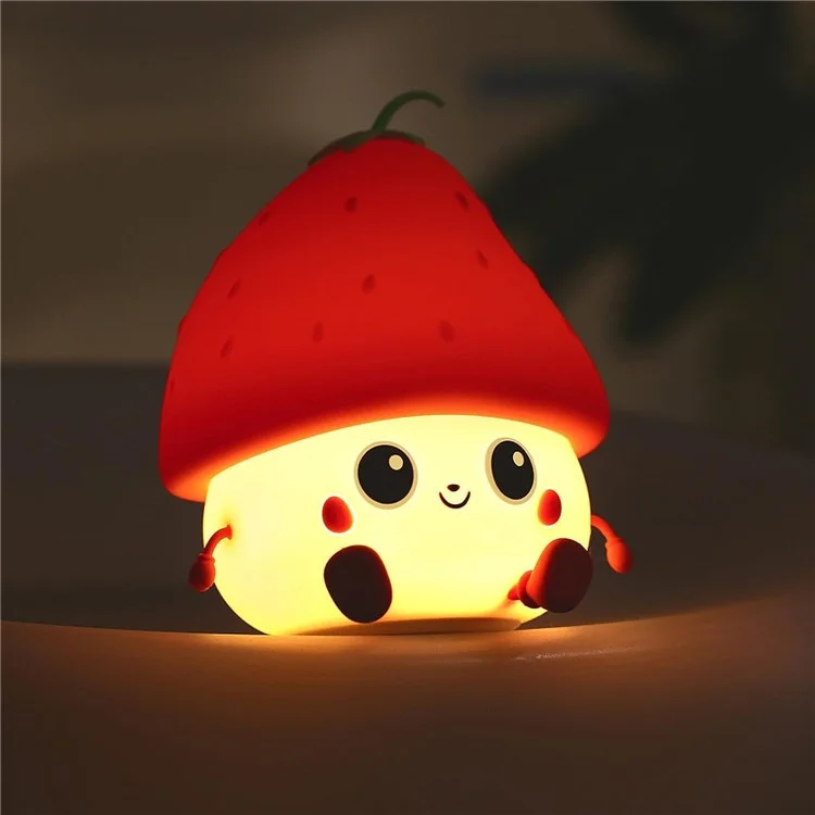 Strawberry Night Light USB Rechargeable Nursery Lamp 2 Brightness Dimmable Squishy Night Light for Bedroom - Red