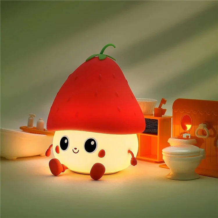Strawberry Night Light USB Rechargeable Nursery Lamp 2 Brightness Dimmable Squishy Night Light for Bedroom - Red