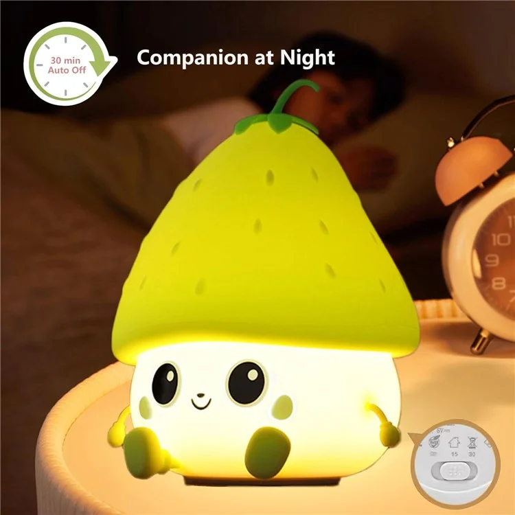 Strawberry Night Light USB Rechargeable Nursery Lamp 2 Brightness Dimmable Squishy Night Light for Bedroom - Red