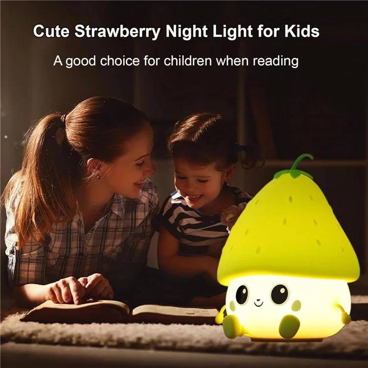 Strawberry Night Light USB Rechargeable Nursery Lamp 2 Brightness Dimmable Squishy Night Light for Bedroom - Red