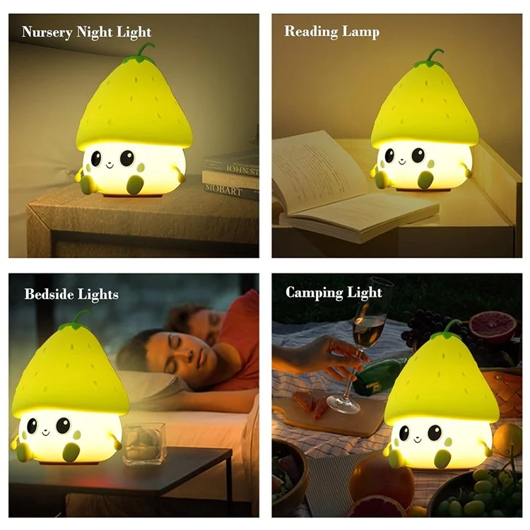 Strawberry Night Light USB Rechargeable Nursery Lamp 2 Brightness Dimmable Squishy Night Light for Bedroom - Red