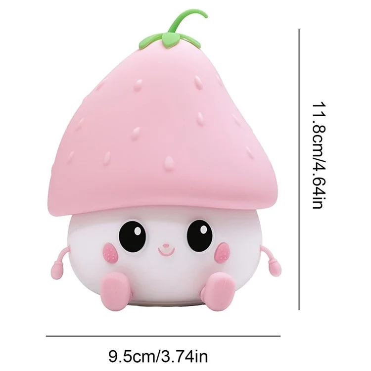 Strawberry Night Light USB Rechargeable Nursery Lamp 2 Brightness Dimmable Squishy Night Light for Bedroom - Pink