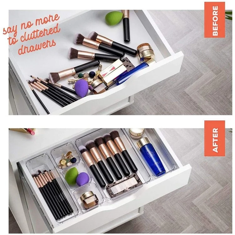 28 Stück / Set Rutschfeste transparente PET-Aufbewahrungsbox für Schubladen, Schmuckorganizer, Makeup-Organizer, Behälter