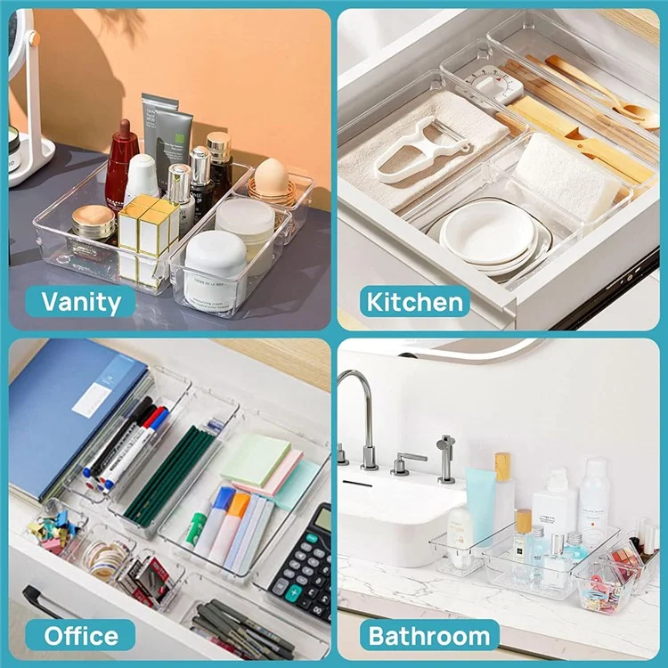 28 Stück / Set Rutschfeste transparente PET-Aufbewahrungsbox für Schubladen, Schmuckorganizer, Makeup-Organizer, Behälter