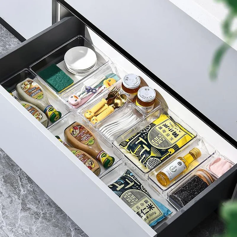 13Pcs / Set Non-Slip Transparent PET Storage Box for Drawers Jewelry Makeup Organizer Container