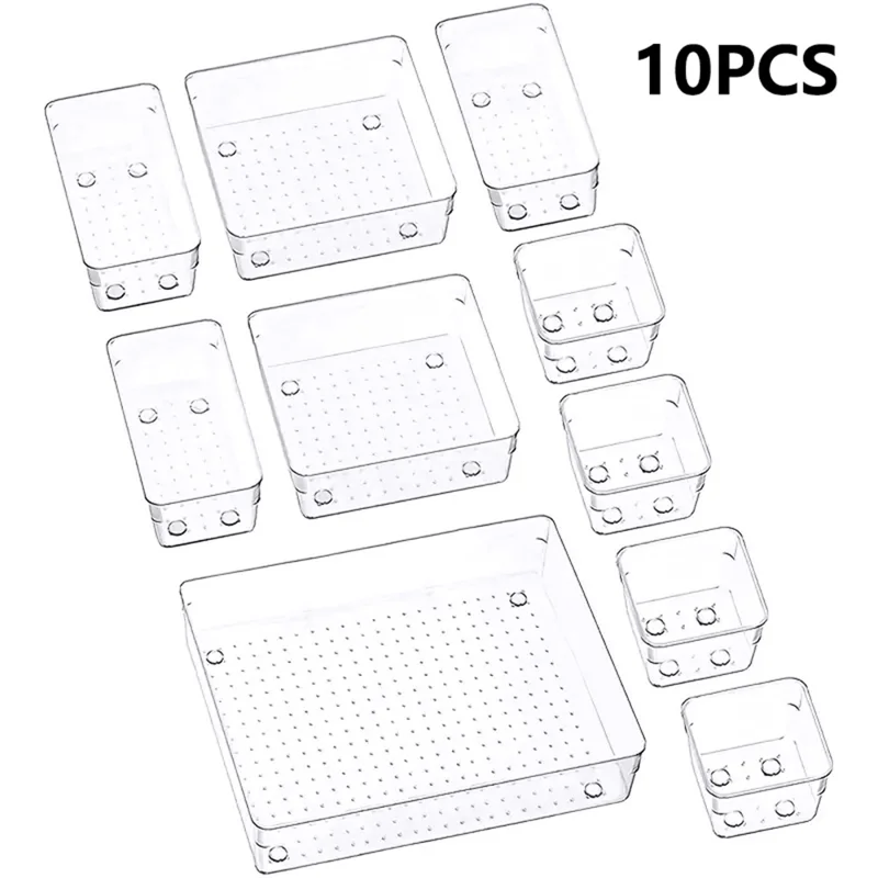 10Pcs / Set Non-Slip Transparent PET Storage Box for Drawers Jewelry Makeup Organizer Container