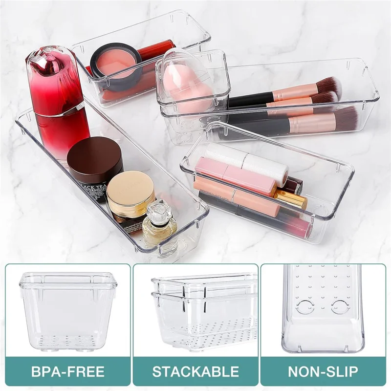 10Pcs / Set Non-Slip Transparent PET Storage Box for Drawers Jewelry Makeup Organizer Container