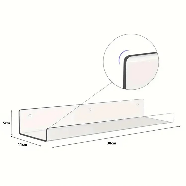 38x11x5cm Transparent Acrylic U-Shaped Display Storage Rack Punch-Free Bathroom Wall Storage Shelf