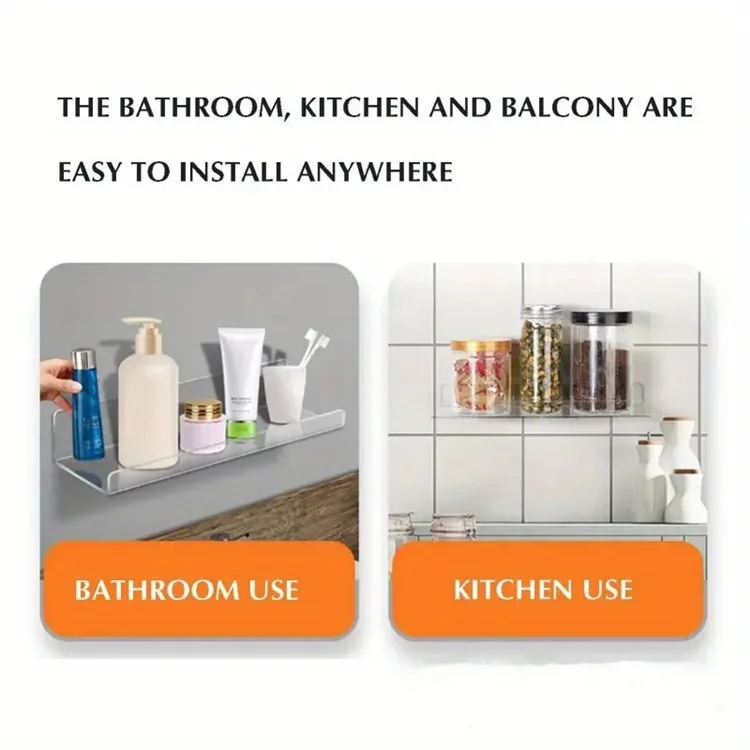 38x11x5cm Transparent Acrylic U-Shaped Display Storage Rack Punch-Free Bathroom Wall Storage Shelf