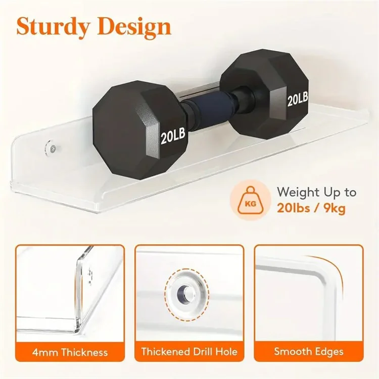 38x11x5cm Transparent Acrylic U-Shaped Display Storage Rack Punch-Free Bathroom Wall Storage Shelf