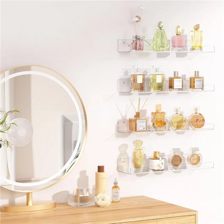 40x10x4cm Transparent Acrylic U-Shaped Display Storage Rack Punch-Free Bathroom Wall Storage Shelf