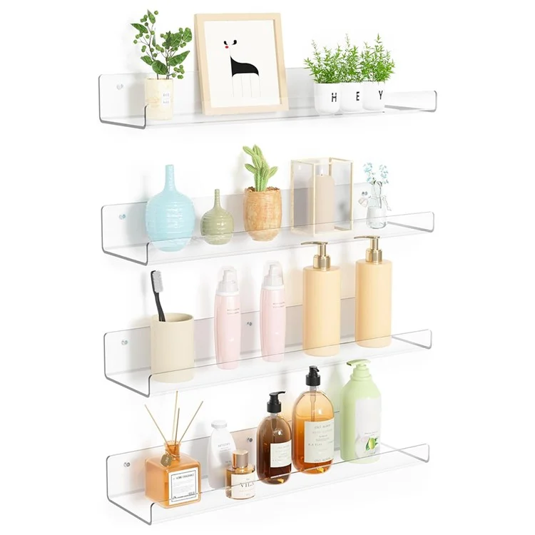 20x10x4cm Transparent Acrylic U-Shaped Display Storage Rack Punch-Free Bathroom Wall Storage Shelf