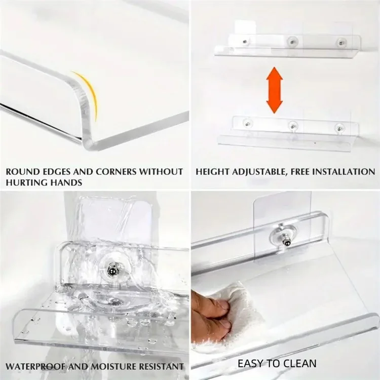 20x10x4cm Transparent Acrylic U-Shaped Display Storage Rack Punch-Free Bathroom Wall Storage Shelf