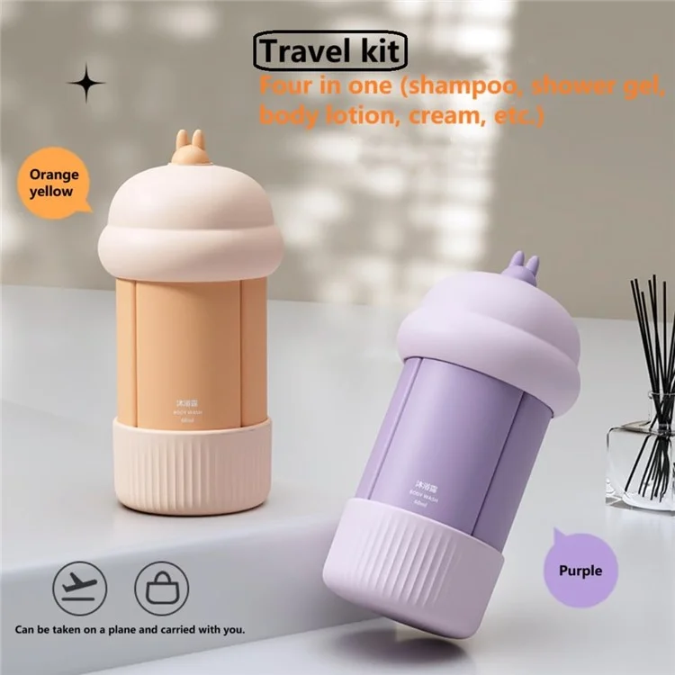 4-in-1-reise Nachfüllbares Flaschensatz Tragbarer Gepresster Leerer Lotion Shampoo Container - Lila