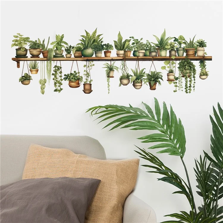 Green Plants Wall Sticker Potted Plants Leaves PVC Wall Decals for Living Room Bedroom