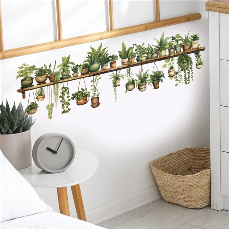 Green Plants Wall Sticker Potted Plants Leaves PVC Wall Decals for Living Room Bedroom