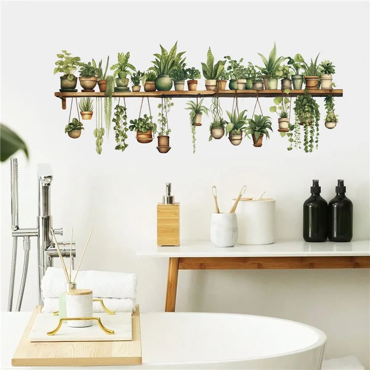 Green Plants Wall Sticker Potted Plants Leaves PVC Wall Decals for Living Room Bedroom