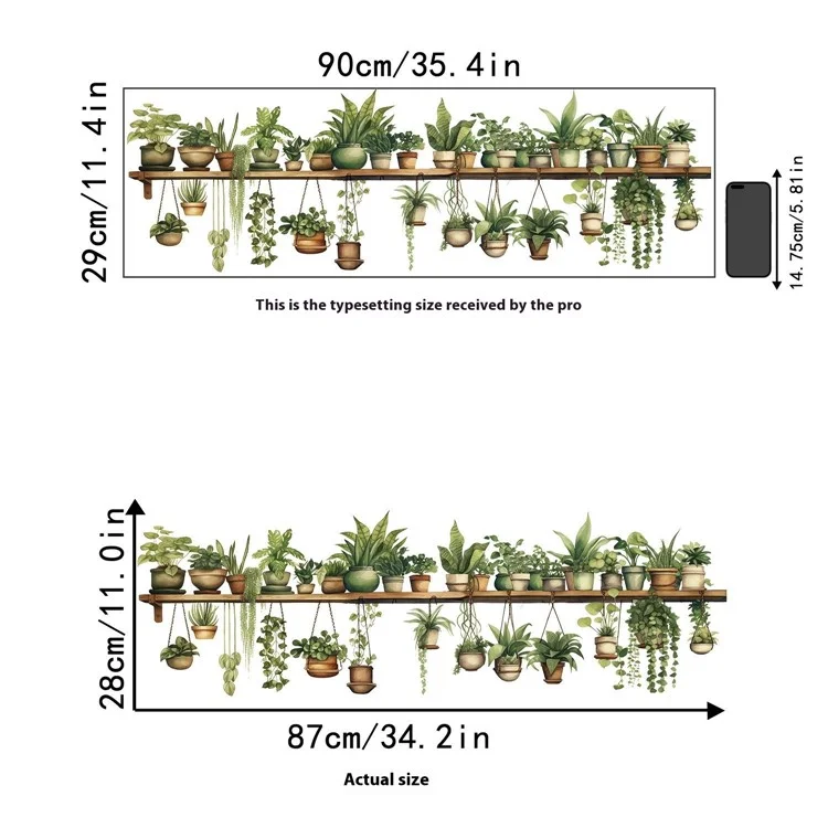 Green Plants Wall Sticker Potted Plants Leaves PVC Wall Decals for Living Room Bedroom