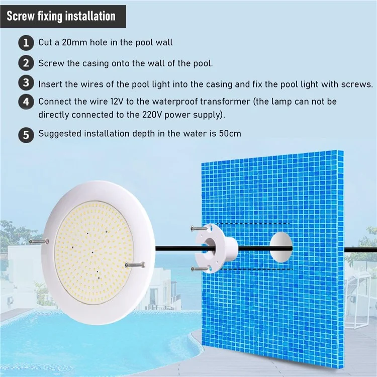 Lampe LED submersible pour piscine de 18W 12V, IP68 étanche, lumière RGB sous-marine - Lumière blanche