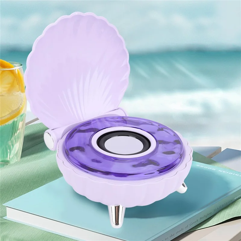Seashell-Shaped Bluetooth-compatible Speaker Audio Subwoofer with RGB Ambient Lighting - Purple