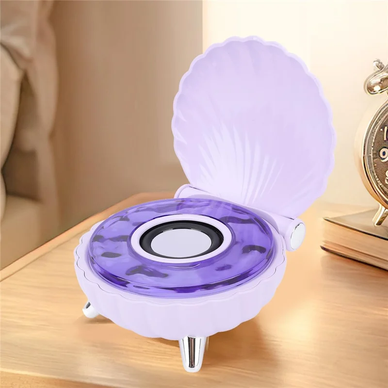 Seashell-Shaped Bluetooth-compatible Speaker Audio Subwoofer with RGB Ambient Lighting - Purple