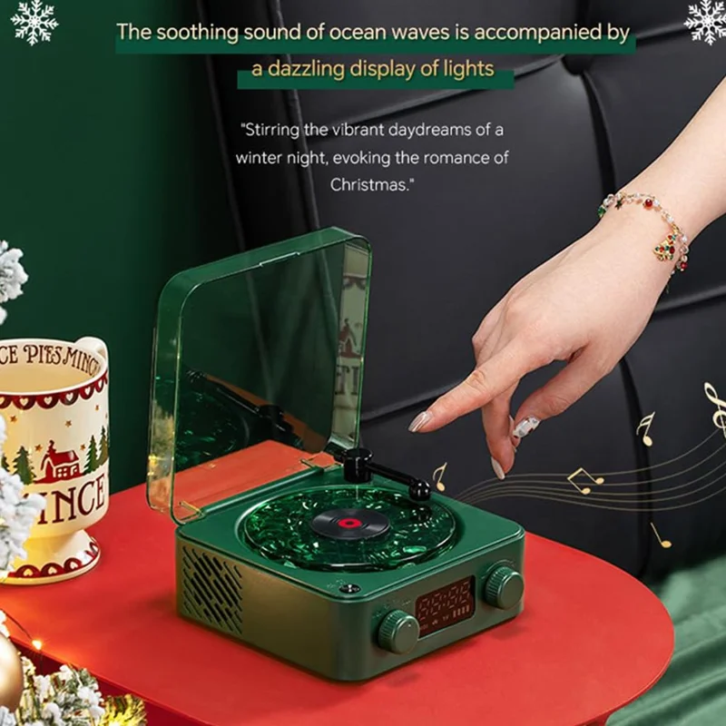 Retro Wave Christmas Bluetooth-compatible Speaker White Noise Music Player with Ambient Lights - Blackish Green