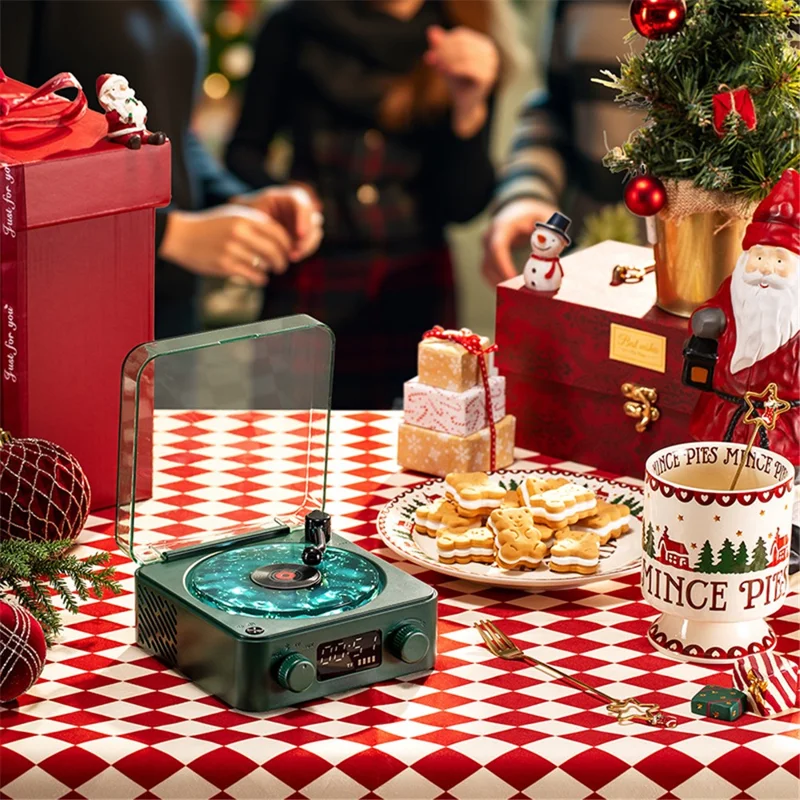 Retro Wave Christmas Bluetooth-compatible Speaker White Noise Music Player with Ambient Lights - Blackish Green