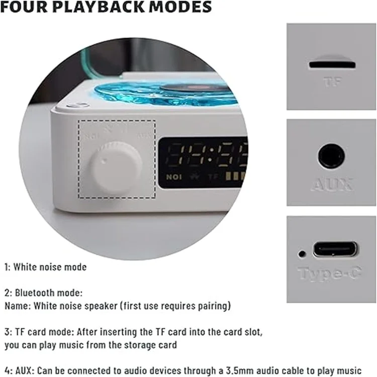 Retro Wave Christmas Bluetooth-compatible Speaker White Noise Music Player with Ambient Lights - Purple