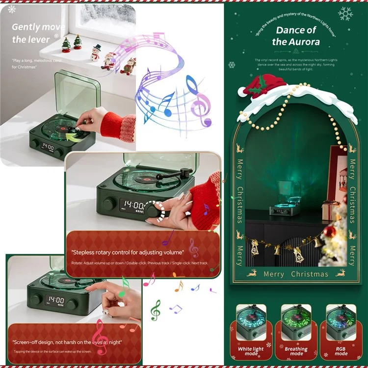 Retro Wave Christmas Bluetooth-compatible Speaker White Noise Music Player with Ambient Lights - Purple