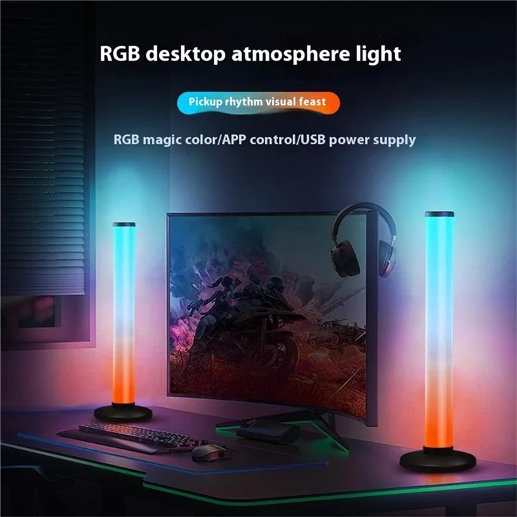 KBB-4 2Pcs Sound Pickup RGB Lamp 360-Degree Luminous Desktop Atmosphere Light