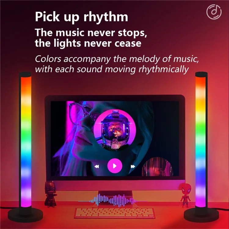KBB-8 2Pcs Magic RGB Rhythm Pickup Lamp 180 Degree Luminous Desktop Atmosphere Light, Small Size